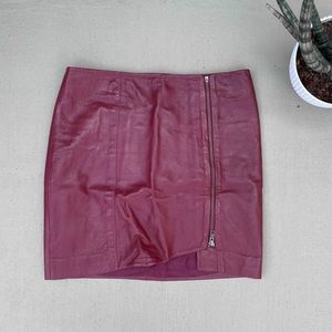 Red leather mini skirt